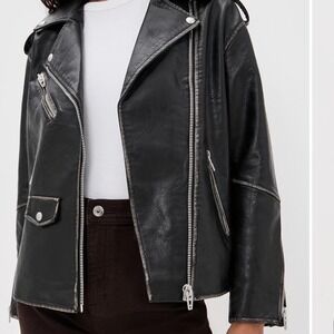 Blank NYC Black Faux Leather Moto Biker Jacket Zip Front  Medium New